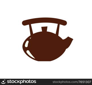 Teapot for making tea, ceramic kettle isolated icon vector. Beverage coffee pot with water in it, porcelain mug equipment kitchenware cooking closeup. Teapot for Making Tea, Ceramic Kettle Isolated