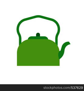 Teapot green side view vector icon. Traditional symbol tea art. Handle decorative flat kitchenware kettle pot