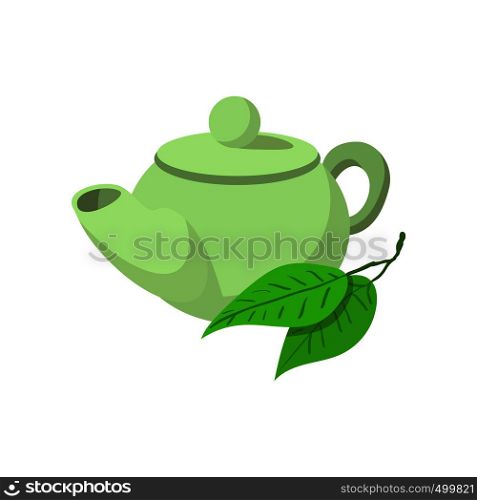 Teapot green tea icon in cartoon style isolated on white background. Teapot green tea icon, cartoon style