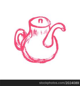 Teapot. Icon in hand draw style. Drawing with wax crayons, colored chalk, children&rsquo;s creativity. Vector illustration. Sign, symbol, pin, sticker. Icon in hand draw style. Drawing with wax crayons, children&rsquo;s creativity