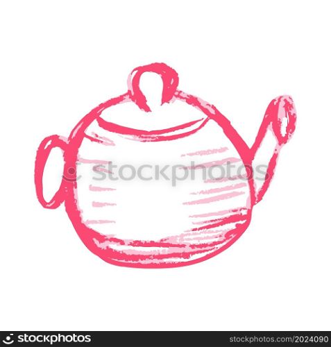 Teapot. Icon in hand draw style. Drawing with wax crayons, colored chalk, children&rsquo;s creativity. Vector illustration. Sign, symbol, pin. Icon in hand draw style. Drawing with wax crayons, children&rsquo;s creativity