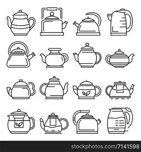 Teapot icon set. Outline set of teapot vector icons for web design isolated on white background. Teapot icon set, outline style