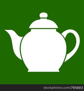 Teapot icon white isolated on green background. Vector illustration. Teapot icon green
