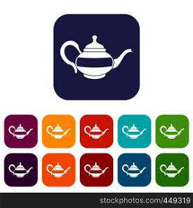 Teapot icons set vector illustration in flat style In colors red, blue, green and other. Teapot icons set flat