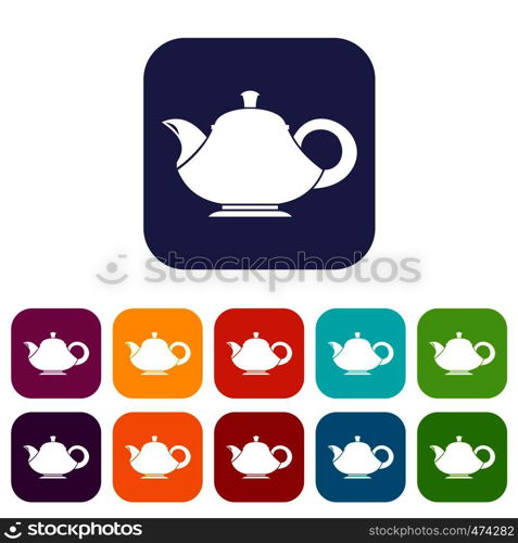 Teapot icons set vector illustration in flat style In colors red, blue, green and other. Teapot icons set