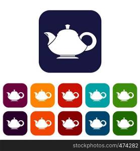 Teapot icons set vector illustration in flat style In colors red, blue, green and other. Teapot icons set