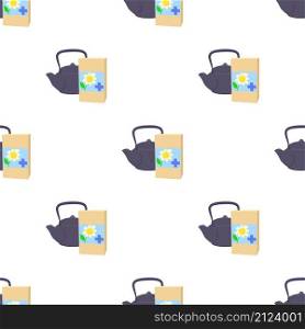 Teapot of herbal tea with chamomile pattern seamless background texture repeat wallpaper geometric vector. Teapot of herbal tea with chamomile pattern seamless vector