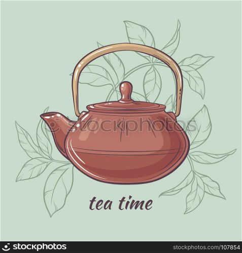 Teapot on color background. Vector Illustration with brown teapot on color background