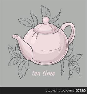 Teapot on grey background. Vector Illustration with white teapot on grey background