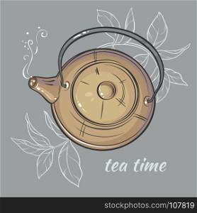 Teapot on grey background. Vector Illustration withbrown teapot on grey background
