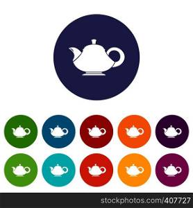 Teapot set icons in different colors isolated on white background. Teapot set icons