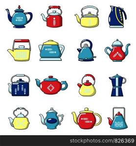 Teapot sport icons set. Cartoon illustration of 16 teapot vector icons for web. Teapot icons set, cartoon style