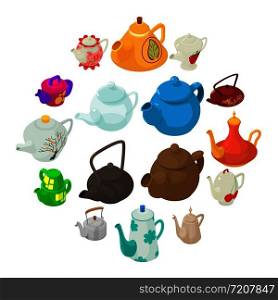 Teapot sport icons set. Isometric illustration of 16 teapot vector icons for web. Teapot icons set, isometric style.
