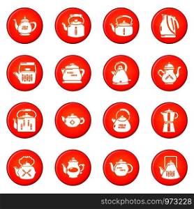 Teapot sport icons set vector red circle isolated on white background . Teapot icons set red vector