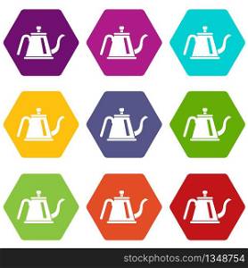 Teapot with ceremony icons 9 set coloful isolated on white for web. Teapot with ceremony icons set 9 vector