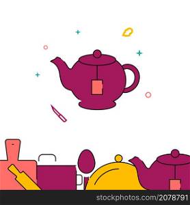 Teapot with teabag filled line vector icon, simple illustration, related bottom border.. Teapot with teabag filled line icon, simple vector illustration
