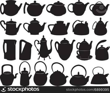 Teapots collage isolated on white