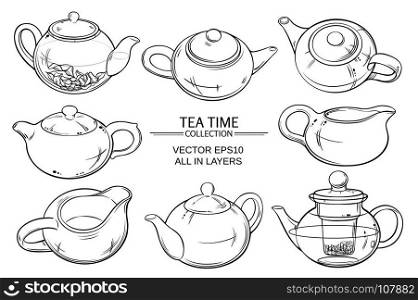 teapots set on white background. vector set of teapots on white background