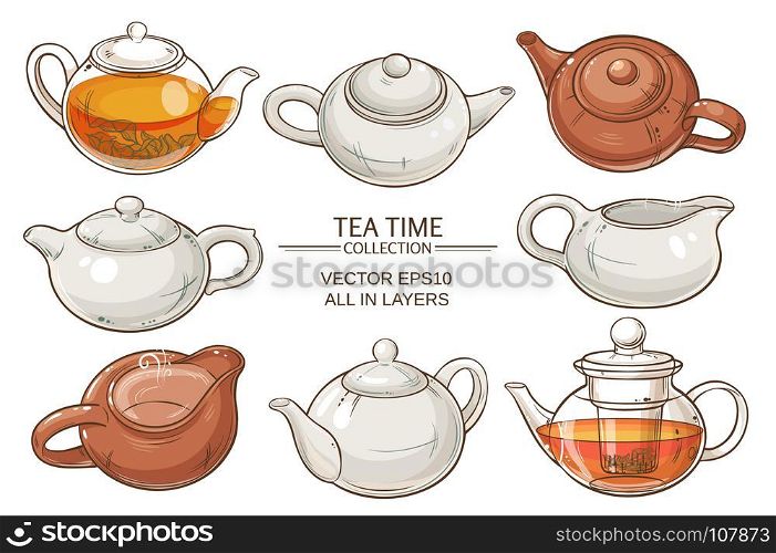 teapots set. vector set of teapots on white background