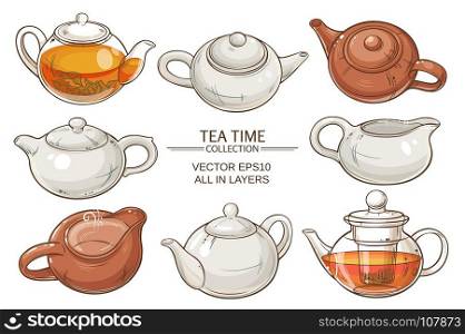 teapots set. vector set of teapots on white background