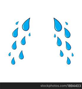 Tear, cry cartoon icon template. Blue sad expression symbol. Simple weeping falling stream set.