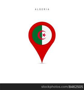 Teardrop map marker with flag of Algeria. Algerian flag inserted in the location map pin. Flat vector illustration isolated on white background.. Teardrop map marker with flag of Algeria. Flat vector illustration isolated on white