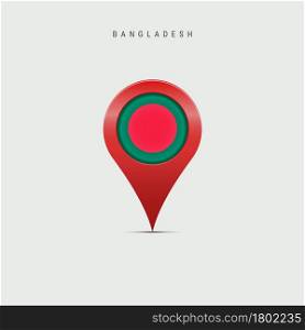 Teardrop map marker with flag of Bangladesh. Bangladeshi flag inserted in the location map pin. 3D vector illustration isolated on light grey background.. Teardrop map marker with flag of Bangladesh. 3D vector illustration