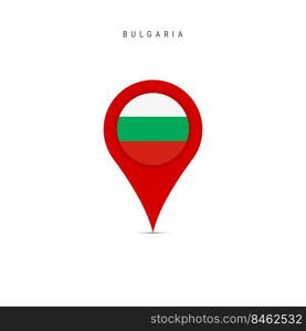 Teardrop map marker with flag of Bulgaria. Bulgarian flag inserted in the location map pin. Flat vector illustration isolated on white background.. Teardrop map marker with flag of Bulgaria. Flat vector illustration isolated on white