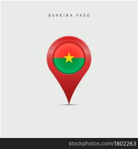 Teardrop map marker with flag of Burkina Faso. Upper Volta flag inserted in the location map pin. 3D vector illustration isolated on light grey background.. Teardrop map marker with flag of Burkina Faso. 3D vector illustration