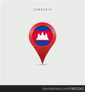 Teardrop map marker with flag of Cambodia. Cambodian flag inserted in the location map pin. 3D vector illustration isolated on light grey background.. Teardrop map marker with flag of Cambodia. 3D vector illustration
