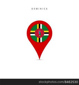 Teardrop map marker with flag of Dominica. Dominican flag inserted in the location map pin. Flat vector illustration isolated on white background.. Teardrop map marker with flag of Dominica. Flat vector illustration isolated on white
