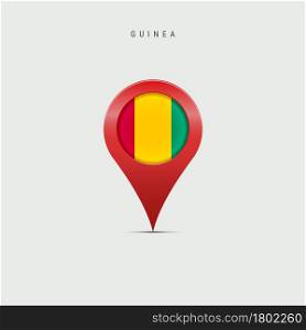 Teardrop map marker with flag of Guinea. Republic of Guinea flag inserted in the location map pin. 3D vector illustration isolated on light grey background.. Teardrop map marker with flag of Guinea. 3D vector illustration