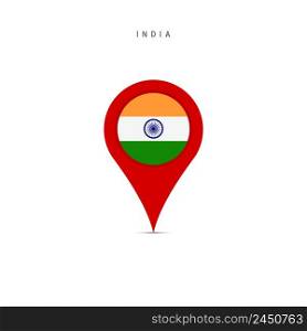 Teardrop map marker with flag of India. Indian flag inserted in the location map pin. Flat vector illustration isolated on white background.. Teardrop map marker with flag of India. Flat vector illustration isolated on white