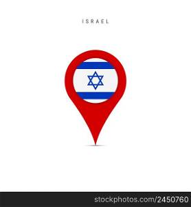 Teardrop map marker with flag of Israel. Israeli flag inserted in the location map pin. Flat vector illustration isolated on white background.. Teardrop map marker with flag of Israel. Flat vector illustration isolated on white