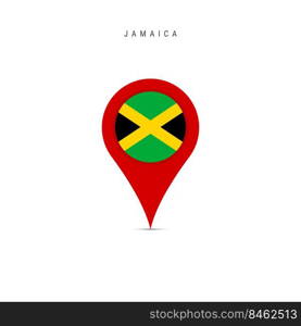 Teardrop map marker with flag of Jamaica. Jamaican flag inserted in the location map pin. Flat vector illustration isolated on white background.. Teardrop map marker with flag of Jamaica. Flat vector illustration isolated on white