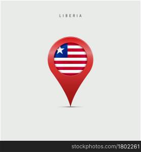Teardrop map marker with flag of Liberia. Liberian flag inserted in the location map pin. 3D vector illustration isolated on light grey background.. Teardrop map marker with flag of Liberia. 3D vector illustration
