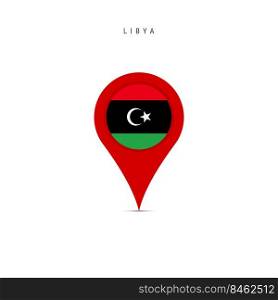 Teardrop map marker with flag of Libya. Libyan flag inserted in the location map pin. Flat vector illustration isolated on white background.. Teardrop map marker with flag of Libya. Flat vector illustration isolated on white