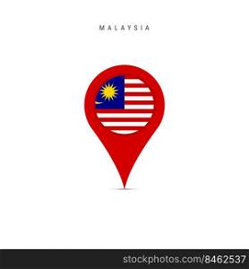 Teardrop map marker with flag of Malaysia. Malaysian flag inserted in the location map pin. Flat vector illustration isolated on white background.. Teardrop map marker with flag of Malaysia. Flat vector illustration isolated on white