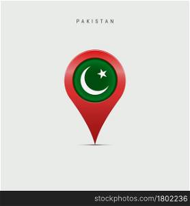 Teardrop map marker with flag of Pakistan. Pakistani flag inserted in the location map pin. 3D vector illustration isolated on light grey background.. Teardrop map marker with flag of Pakistan. 3D vector illustration