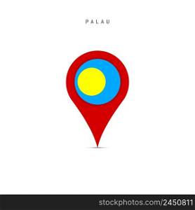 Teardrop map marker with flag of Palau. Palauan flag inserted in the location map pin. Flat vector illustration isolated on white background.. Teardrop map marker with flag of Palau. Flat vector illustration isolated on white