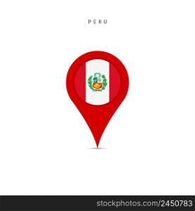 Teardrop map marker with flag of Peru. Peruvian flag inserted in the location mapπn. Flat vector illustration isolated on white background.. Teardrop map marker with flag of Peru. Flat vector illustration isolated on white