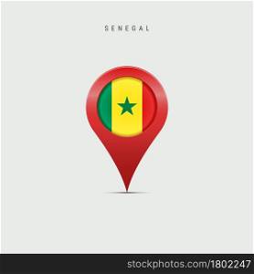 Teardrop map marker with flag of Senegal. Senegalese flag inserted in the location map pin. 3D vector illustration isolated on light grey background.. Teardrop map marker with flag of Senegal. 3D vector illustration