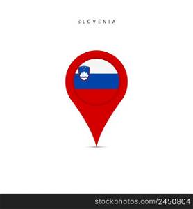 Teardrop map marker with flag of Slovenia. Slovenian flag inserted in the location map pin. Flat vector illustration isolated on white background.. Teardrop map marker with flag of Slovenia. Flat vector illustration isolated on white