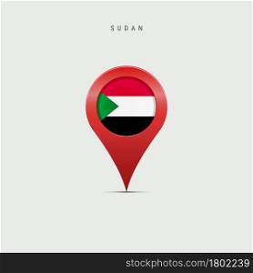 Teardrop map marker with flag of Sudan. Sudanese flag inserted in the location map pin. 3D vector illustration isolated on light grey background.. Teardrop map marker with flag of Sudan. 3D vector illustration