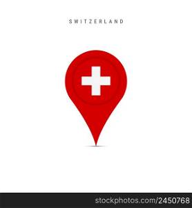 Teardrop map marker with flag of Switzerland. Swiss flag inserted in the location map pin. Flat vector illustration isolated on white background.. Teardrop map marker with flag of Switzerland. Flat vector illustration isolated on white