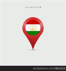 Teardrop map marker with flag of Tajikistan. Tajik flag inserted in the location map pin. 3D vector illustration isolated on light grey background.. Teardrop map marker with flag of Tajikistan. 3D vector illustration