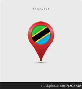 Teardrop map marker with flag of Tanzania. Tanzanian flag inserted in the location map pin. 3D vector illustration isolated on light grey background.. Teardrop map marker with flag of Tanzania. 3D vector illustration
