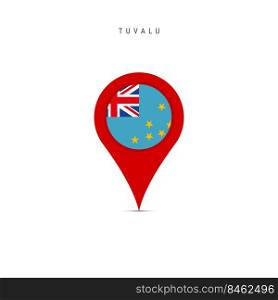 Teardrop map marker with flag of Tuvalu. Ellice Islands flag inserted in the location map pin. Flat vector illustration isolated on white background.. Teardrop map marker with flag of Tuvalu. Flat vector illustration isolated on white