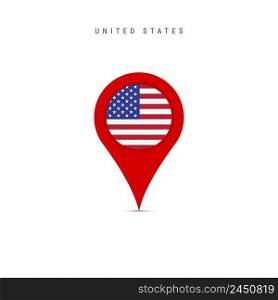 Teardrop map marker with flag of United States. American flag inserted in the location map pin. Flat vector illustration isolated on white background.. Teardrop map marker with flag of United States. Flat vector illustration isolated on white