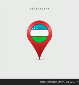 Teardrop map marker with flag of Uzbekistan. Uzbek flag inserted in the location map pin. 3D vector illustration isolated on light grey background.. Teardrop map marker with flag of Uzbekistan. 3D vector illustration